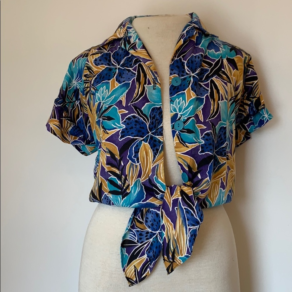 Vintage Tropical Cropped Button Up